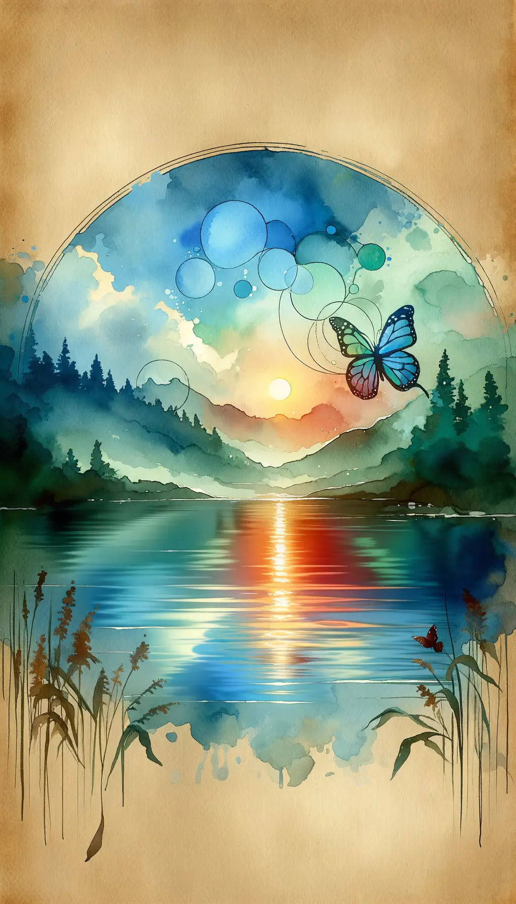 Whispers of Renewal: Butterfly Dance on Sunset Lake