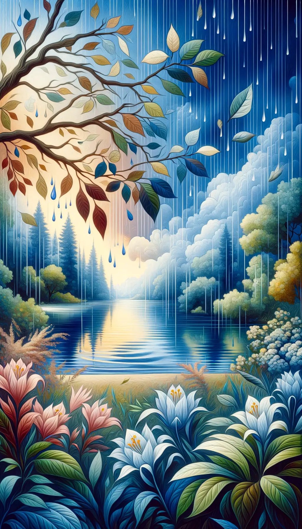 Whispers of Renewal: Blossoming Tranquility in Rain's Embrace