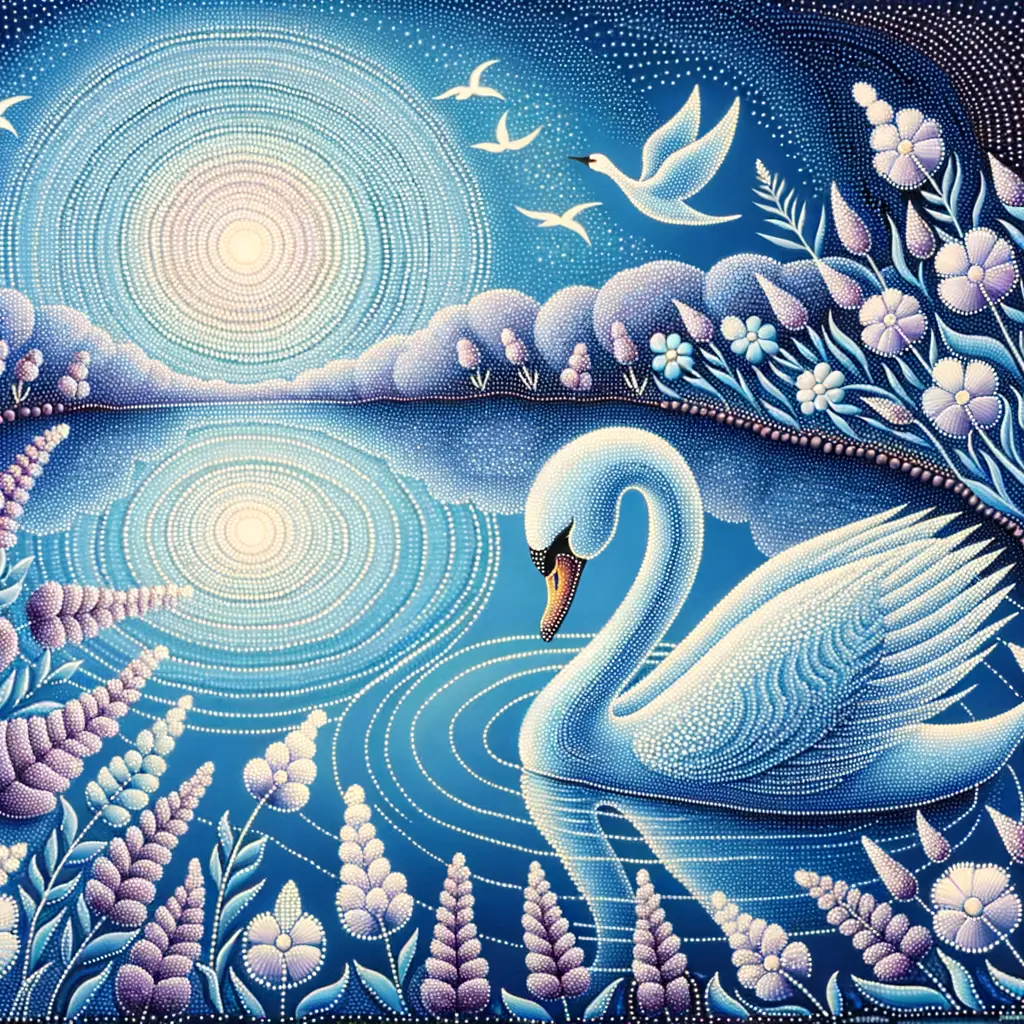 Cocoon of Tranquil Blooms: Swan's Melody on Still Waters