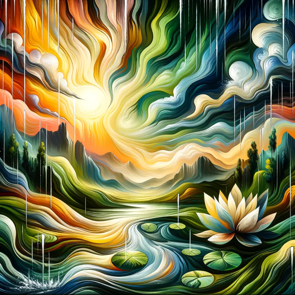 Ethereal Resurgence: A Lotus's Rainstorm Symphony