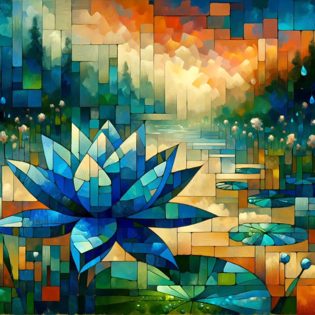 Whispers of Elation: Unfolding Cubism in a Blue Lotus