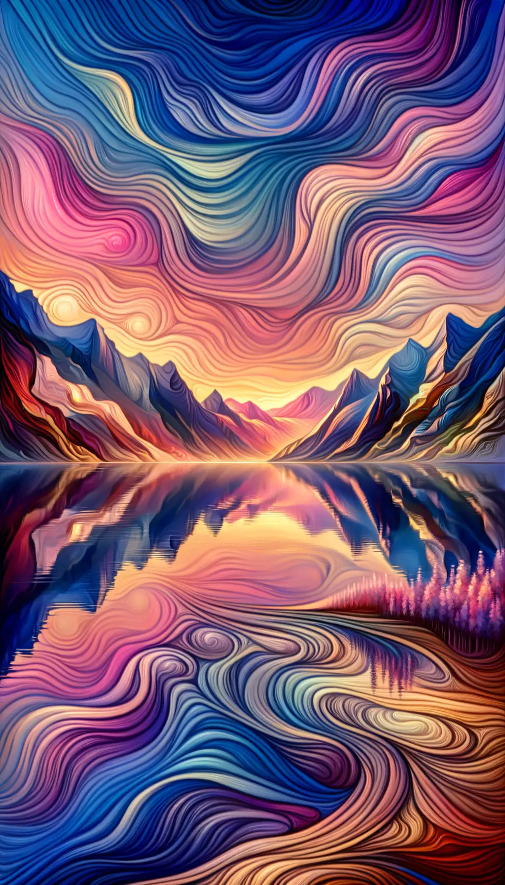 Whispers of Tranquil Reflection: A Therapeutic Journey through Pink Sunrise and Lavender Bloom