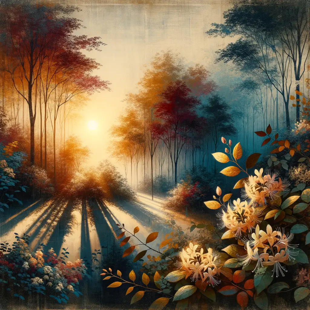 Luminescent Embrace: Where Shadows Dance, Leaves Whisper