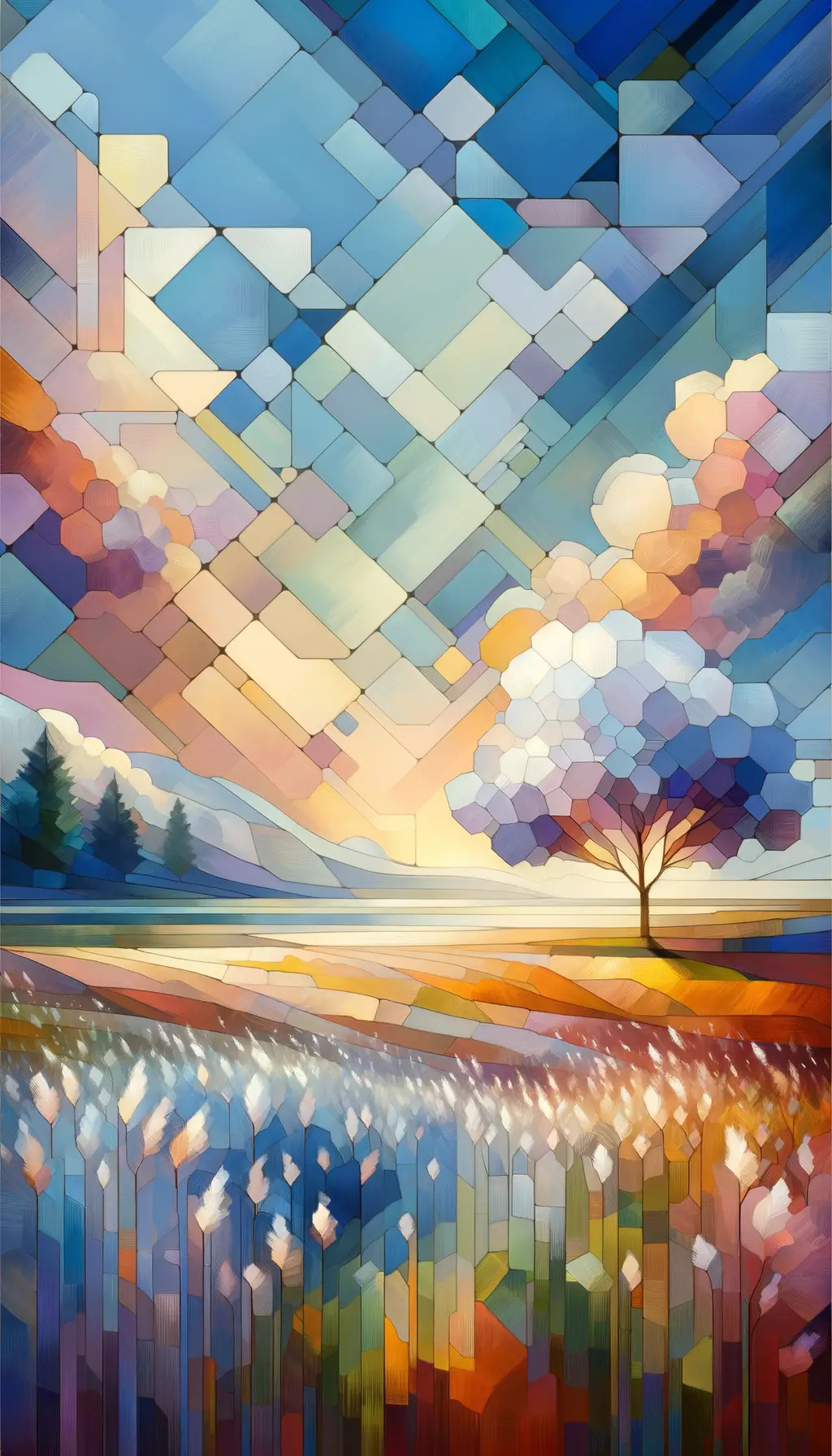 Whispers of Solace: Tranquility's Cubist Embrace