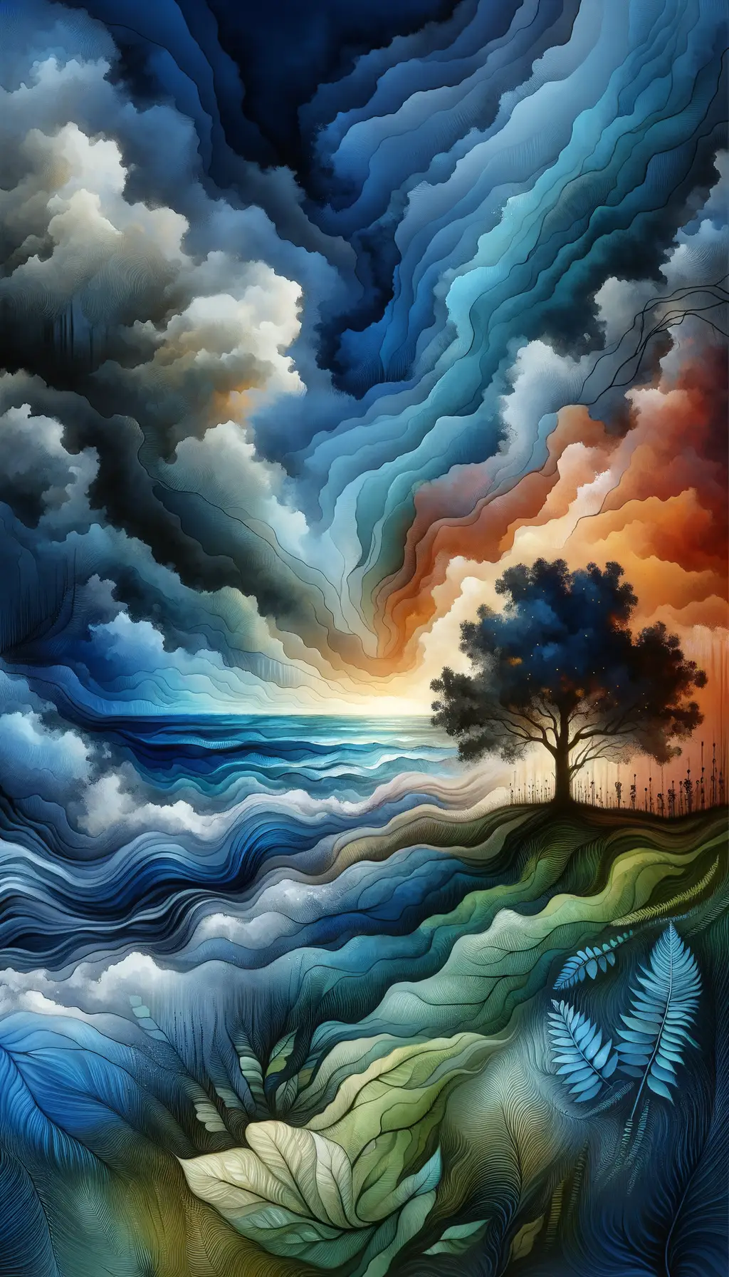 “Aquamarine Reverie: Whispers of Resilience Amidst Twilight's Embrace”