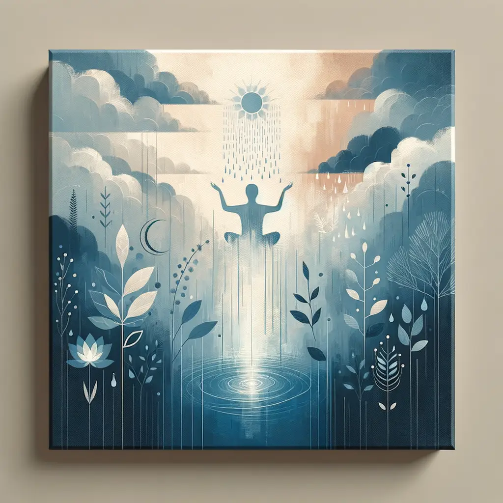 Cerulean Reverie: Petals Awash in Rain's Healing Embrace