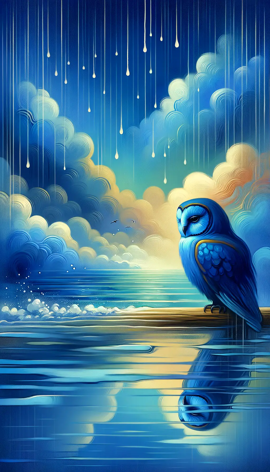 Whispers of the Wise: Raindrops on Serene Blue