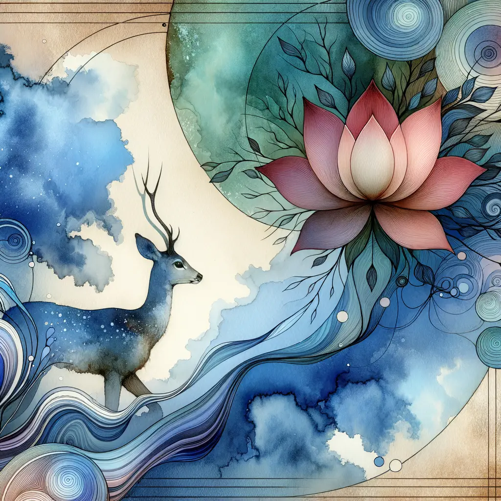 Whispers of Transformation: Deer, Lotus, and Ocean Serenity