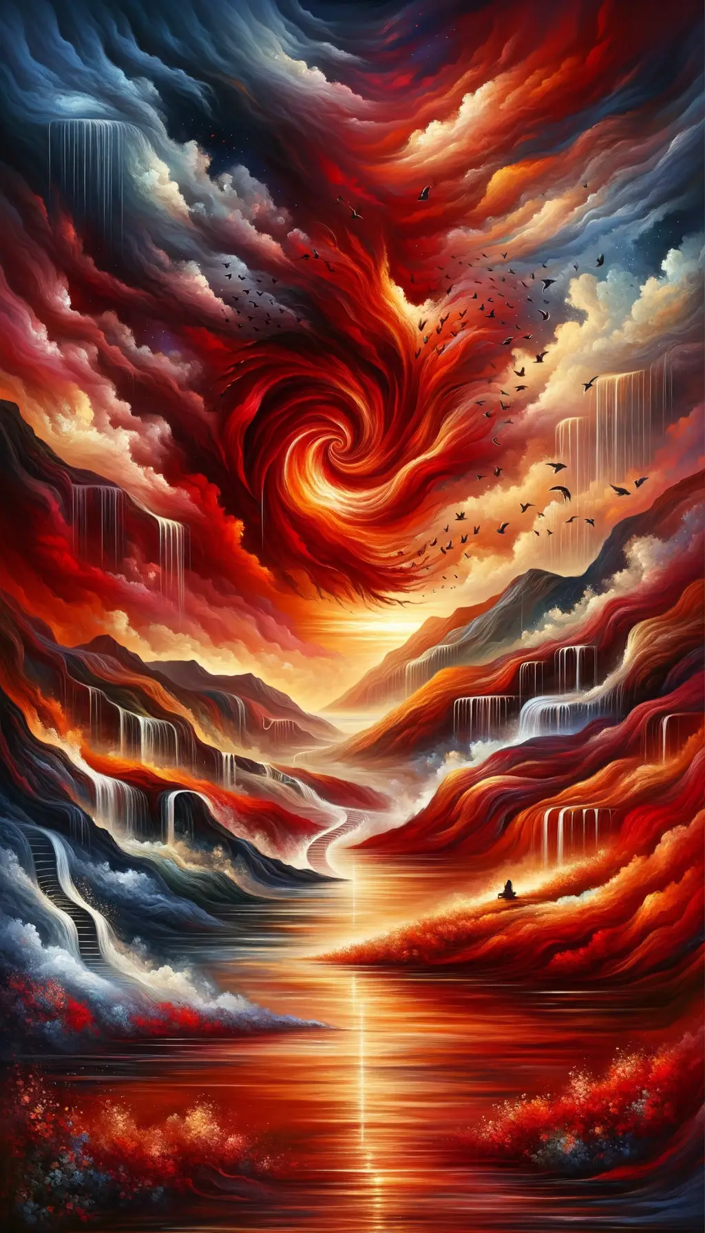 Crimson Embers of Transformation: Whispers of Rain and Wind