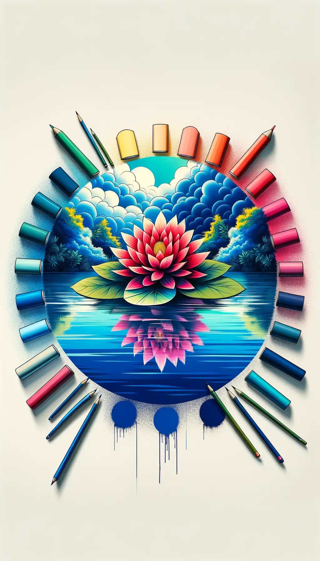 Tranquil Bloom: Reflections in a Serene Azure Haven