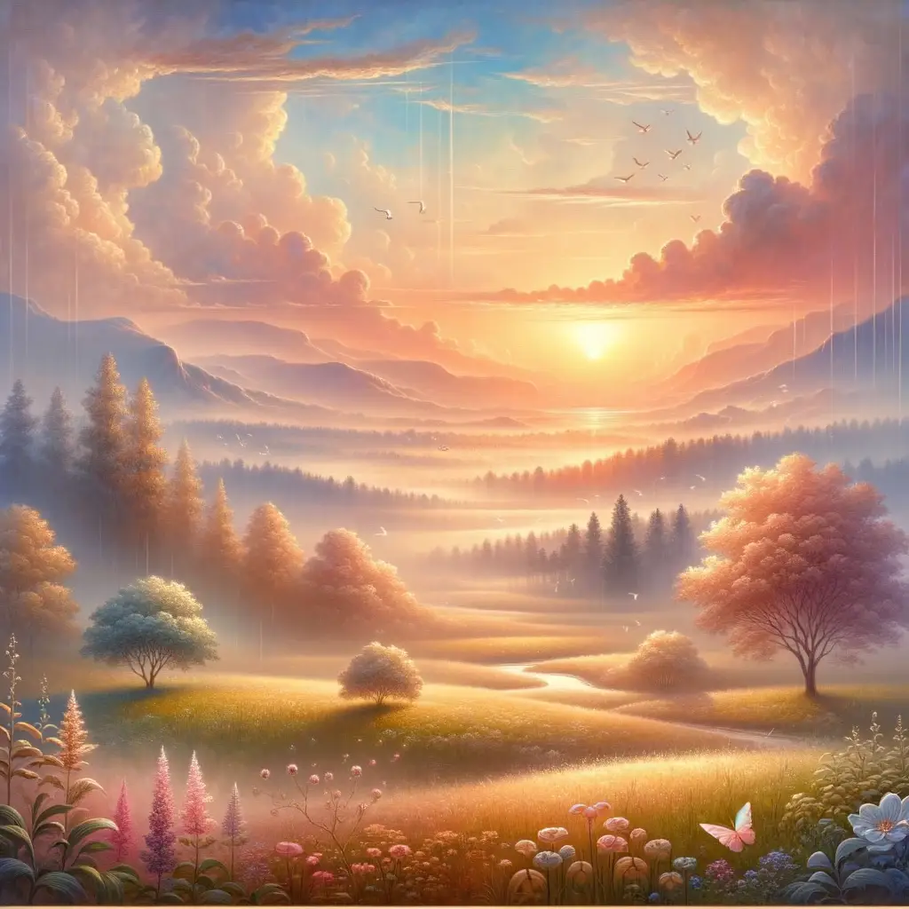 Whispers of Renewal: A Meadow's Embrace in Ethereal Hues