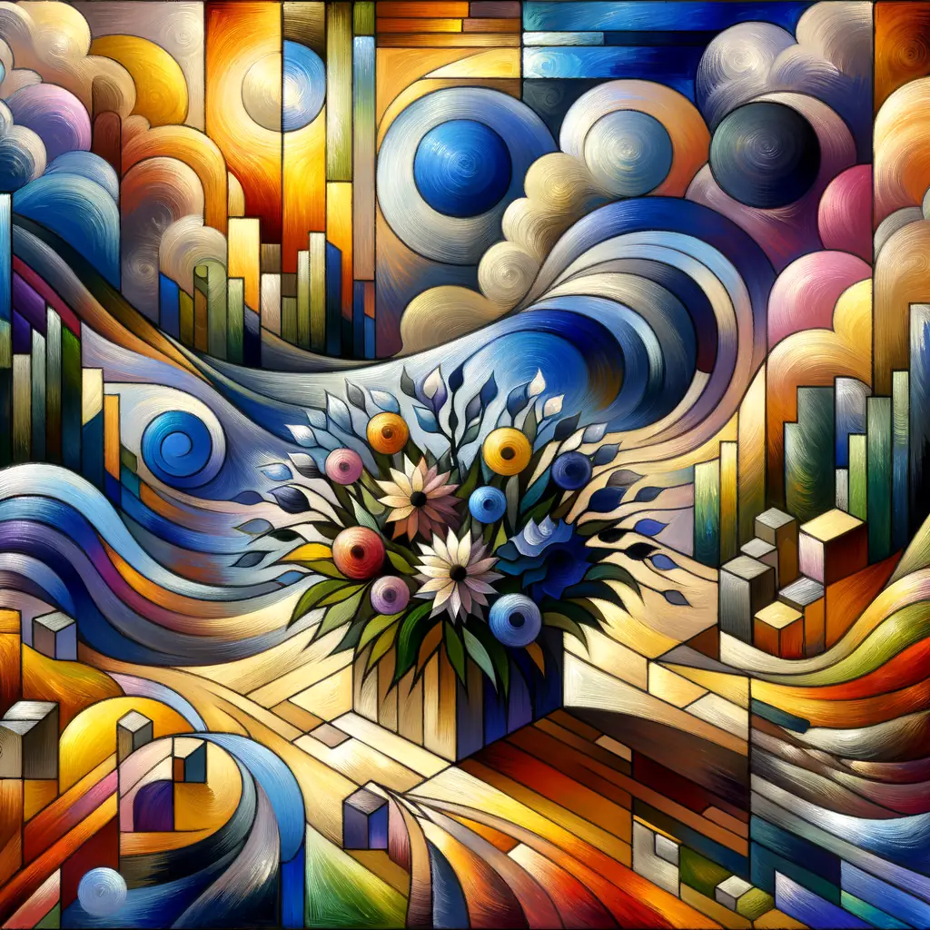 Whispers of Courage: Blooming Tranquility Amidst the Cubist Waves