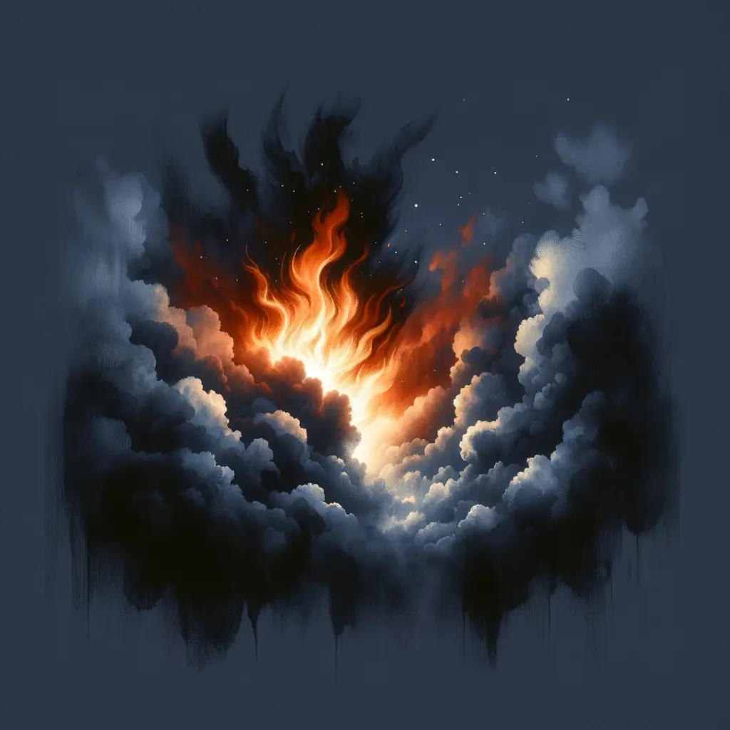 Whispers of Resilience: Shadows and Flames in Ink Wash