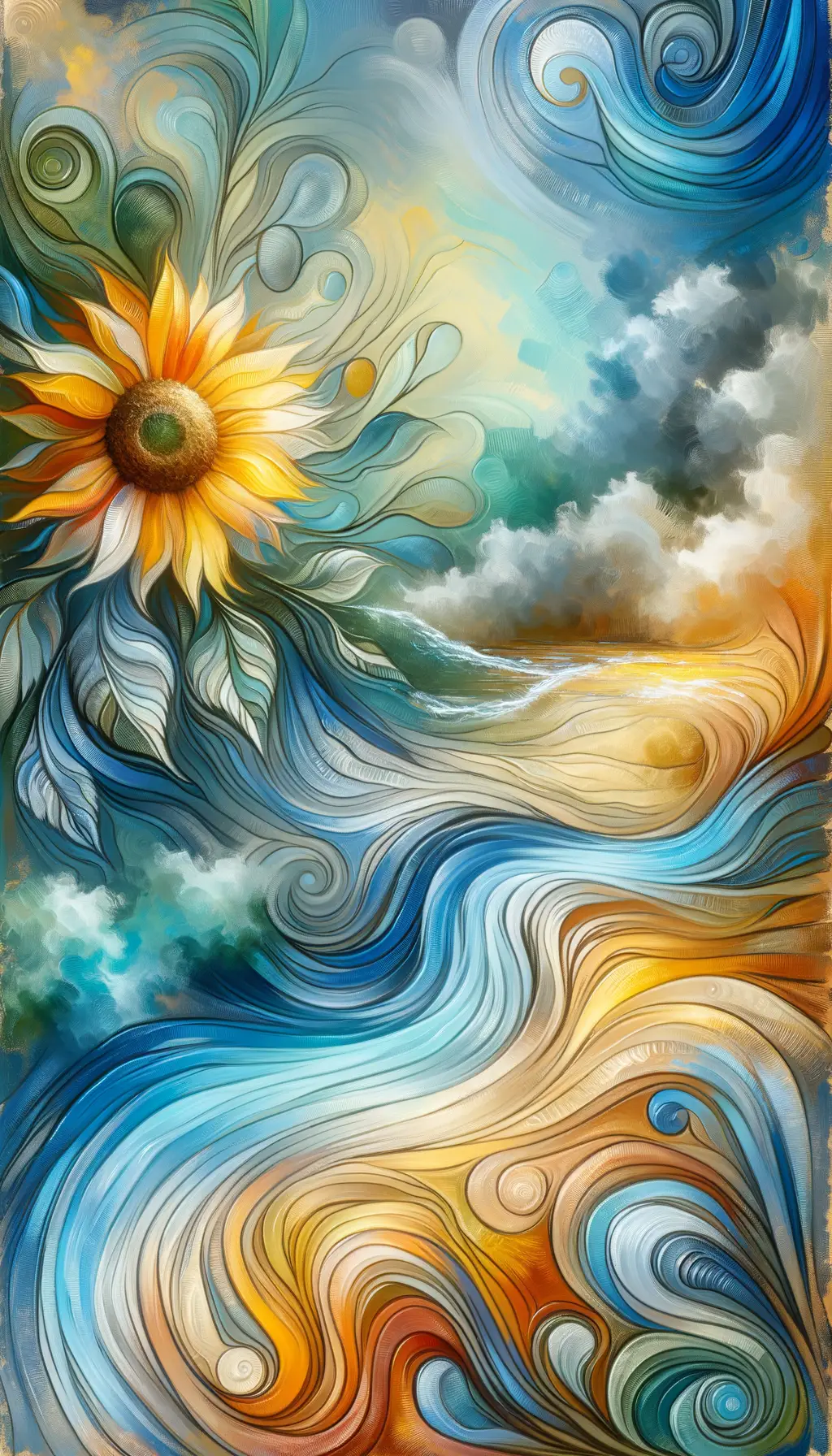 Whispers of Transformation: Sunflower Symphony by the Turquoise River