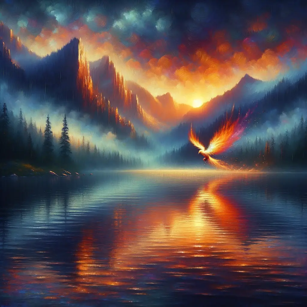 Eternal Phoenix's Ascent: Twilight Reflections of Renewal