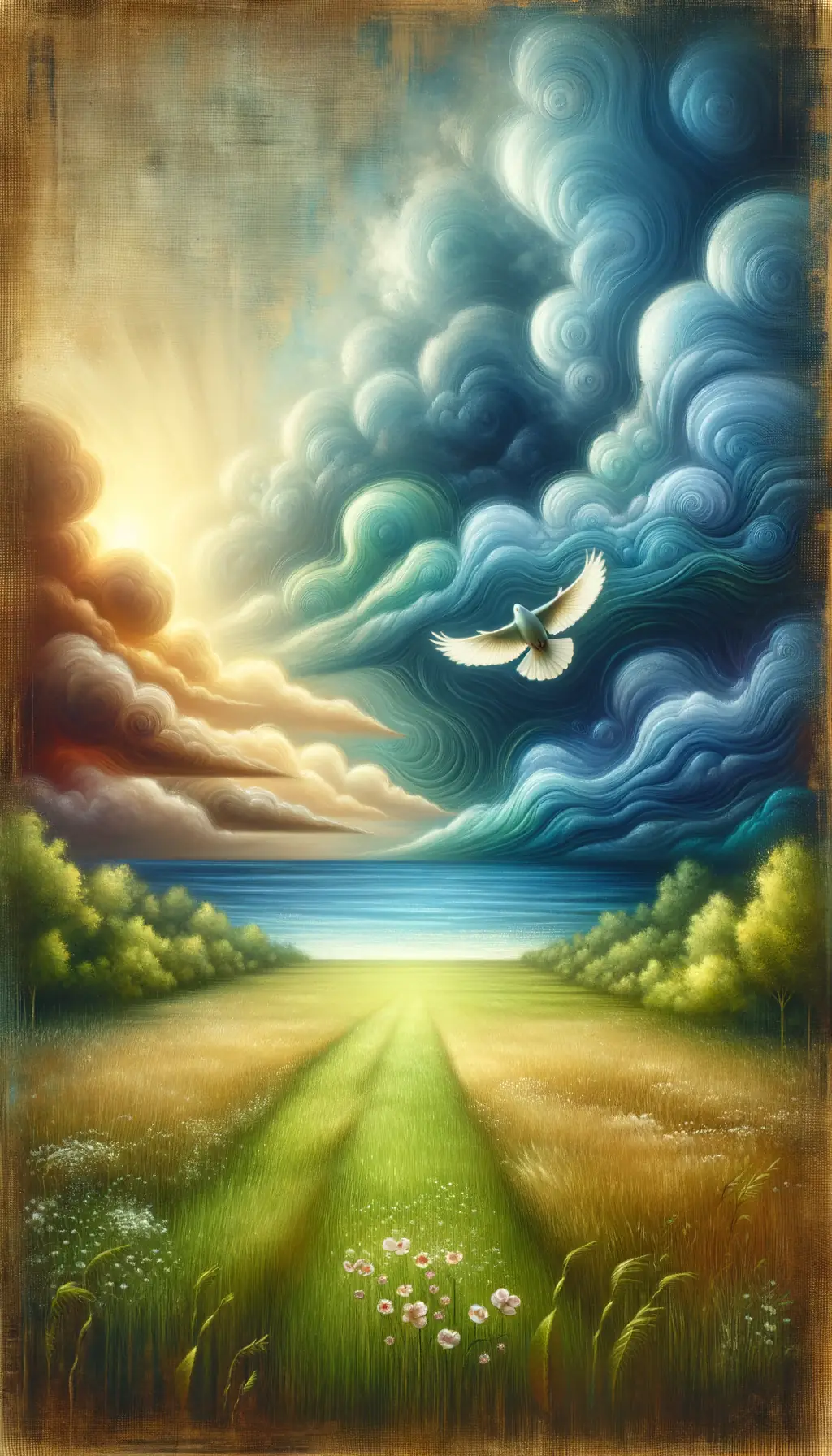 Serenity's Flight: Where Oceans Embrace Thunder, Meadows Embrace Sunlight
