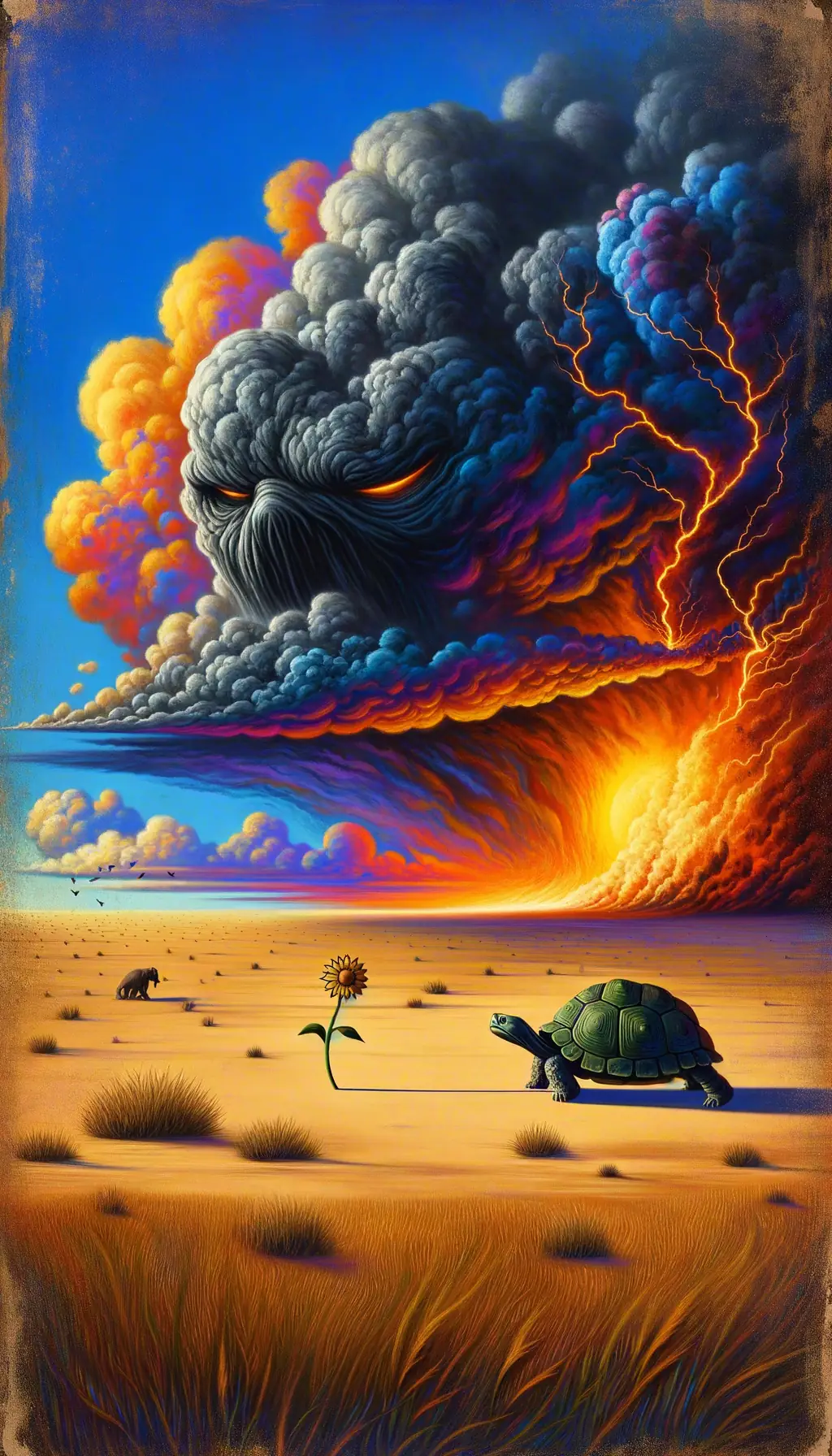 Whispers of Time: A Desert's Plight Under Weighted Skies