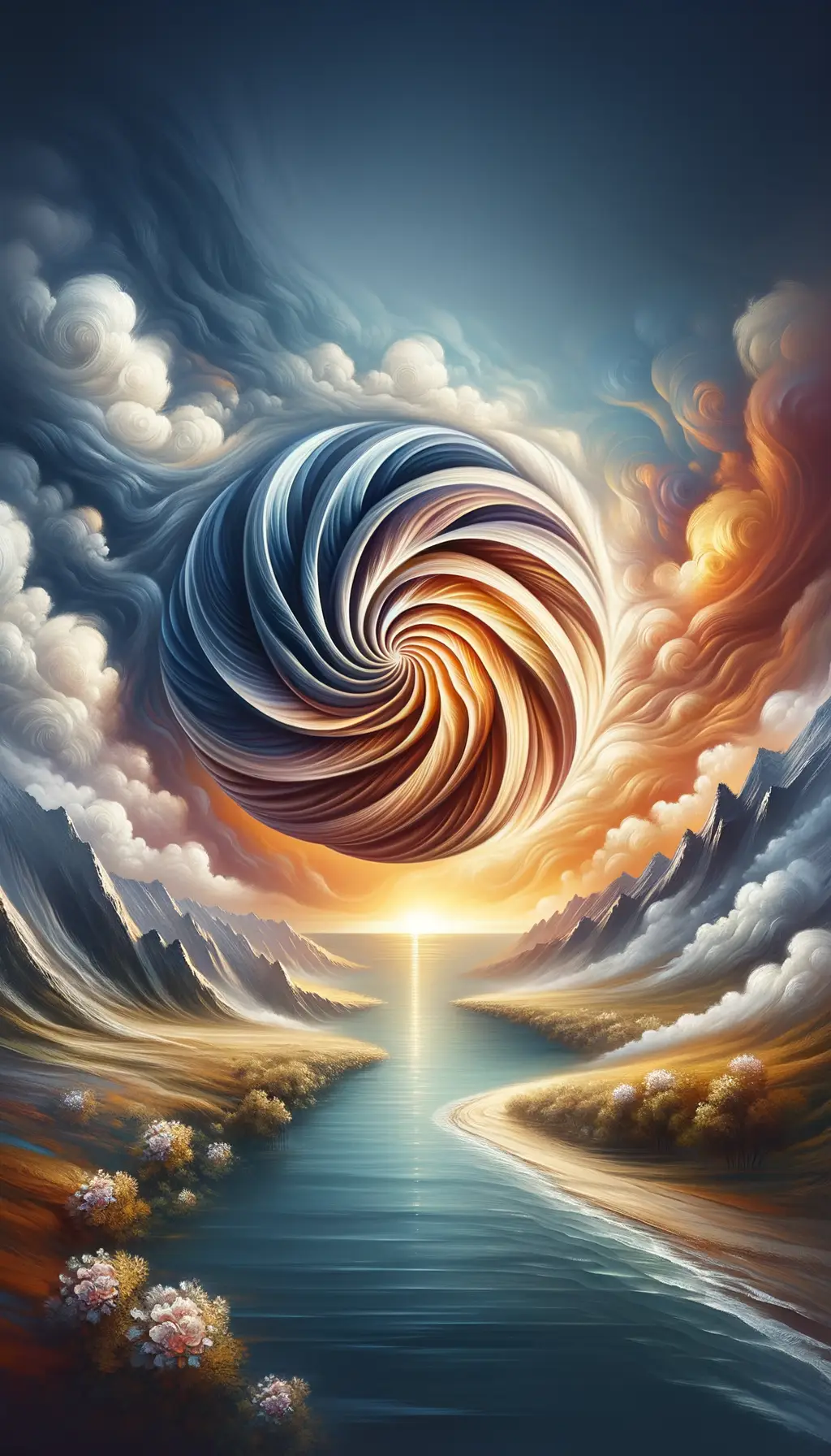 Spiral of Serenity: Dawn's Embrace in the River of Growth