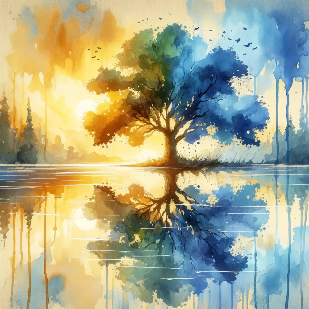 Serenade of Resilience: Oak, Lake, and Sky's Embrace