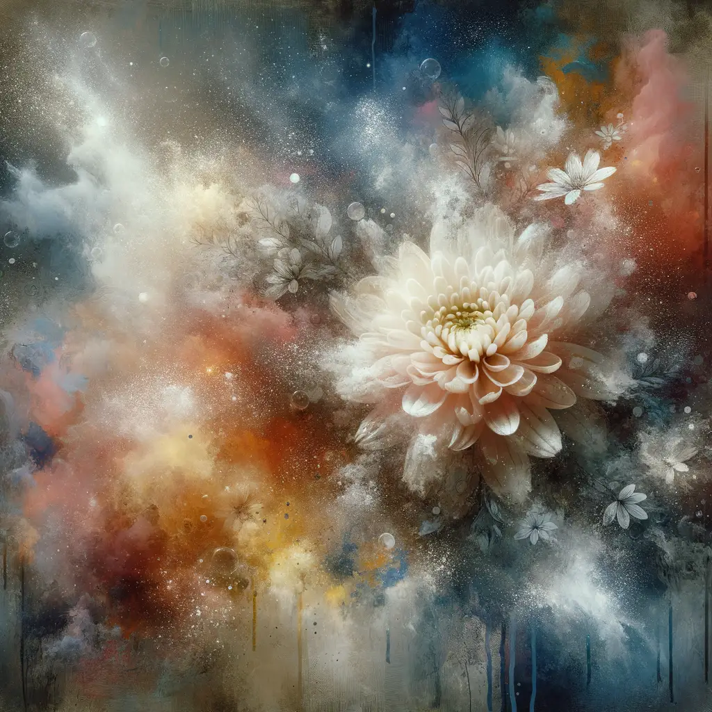 Earth's Whisper: Chrysanthemum Serenity in Mixed Media
