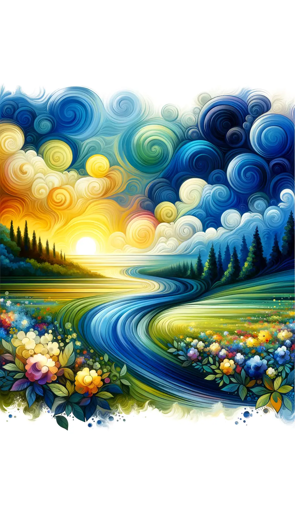 Sunset Embrace: Petals of Tranquil Rivers and Gardens
