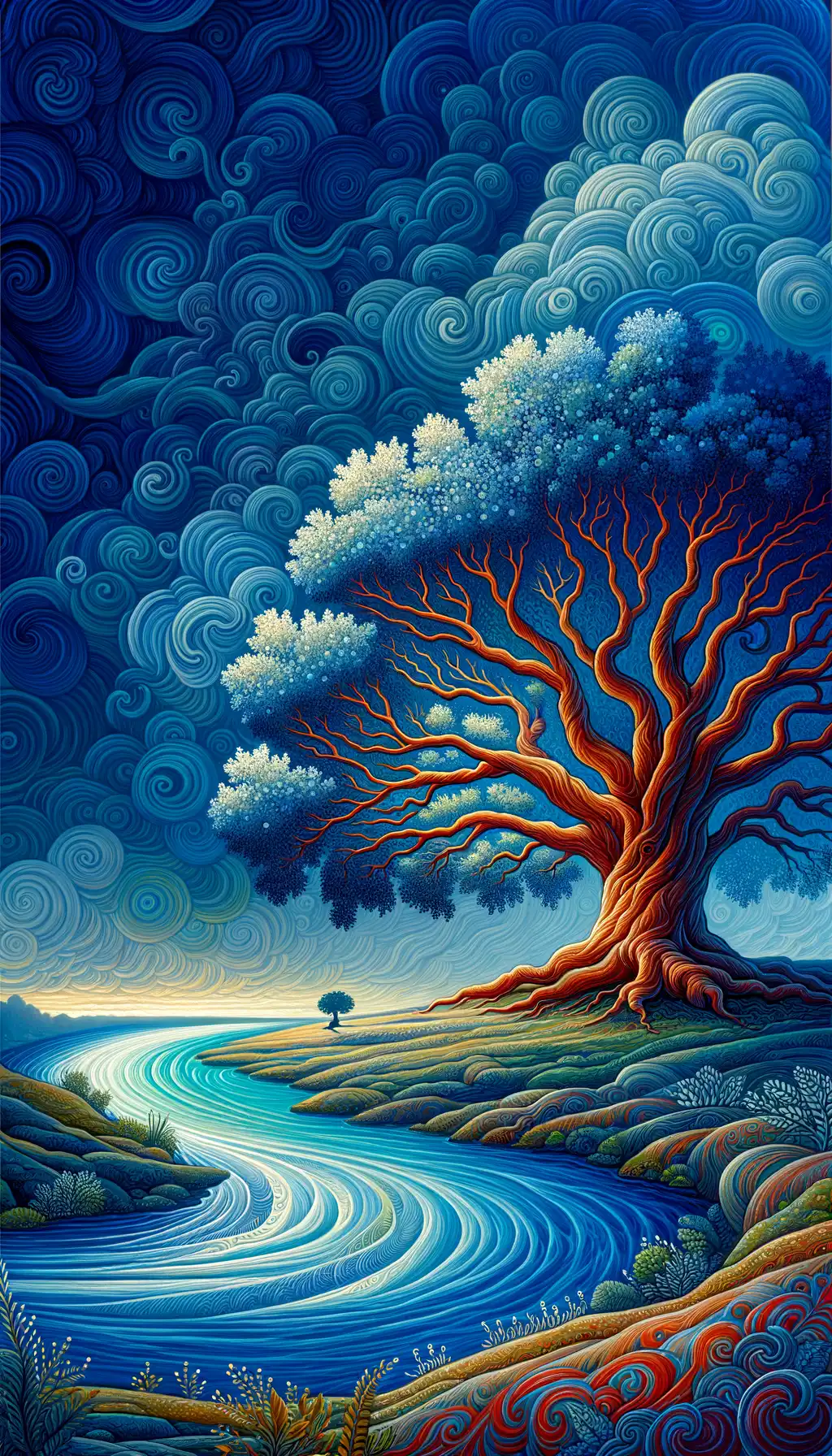 Embrace of the Mighty Oak: Whispers of Torrential Blue