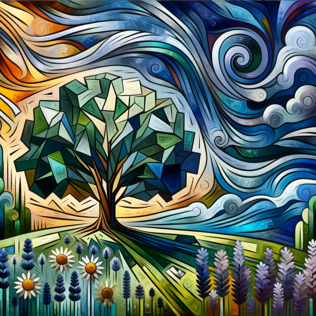 Whispers of the Oak: A Cubist Serenity