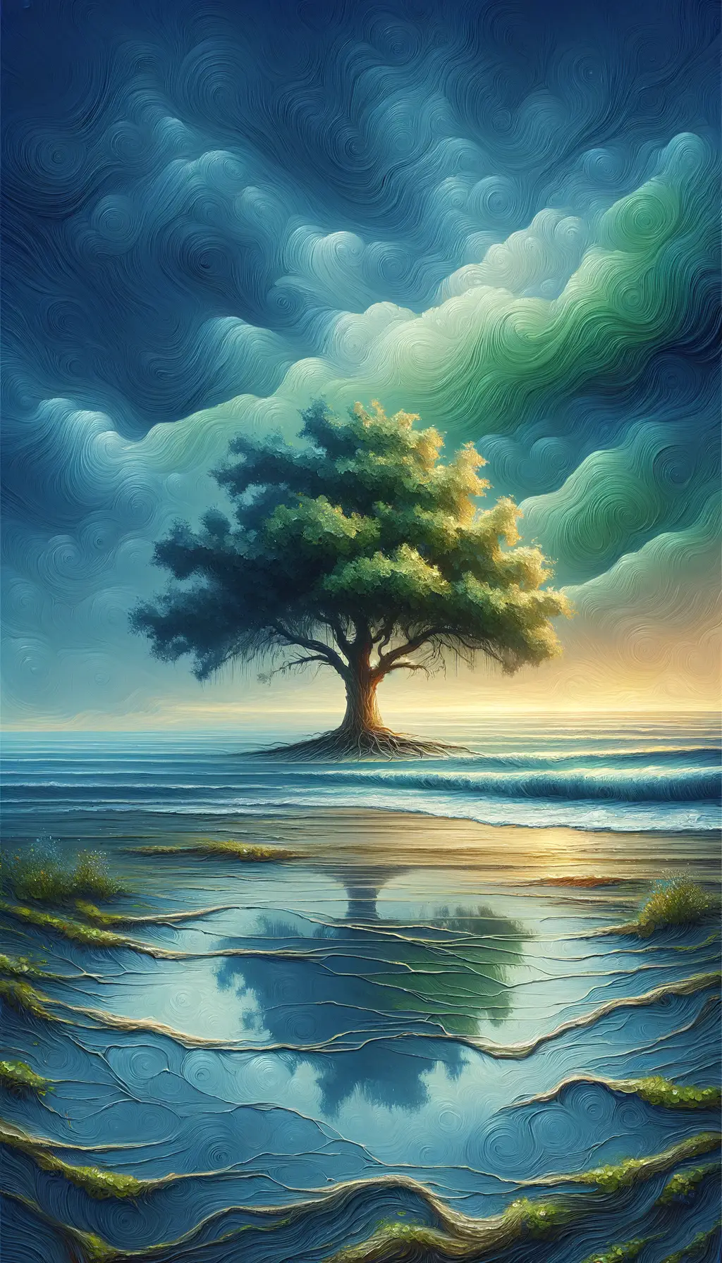 Whispers of Resilience: The Oak's Embrace and Sea's Serenity