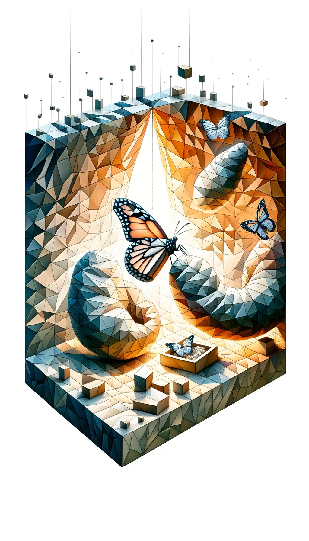 Metamorphosis Unveiled: Embrace in Cubist Serenity