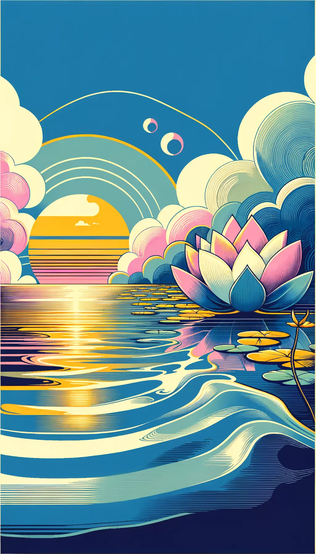 Resilience in Azure Dreamscapes: Lotus Blooms at Sunset