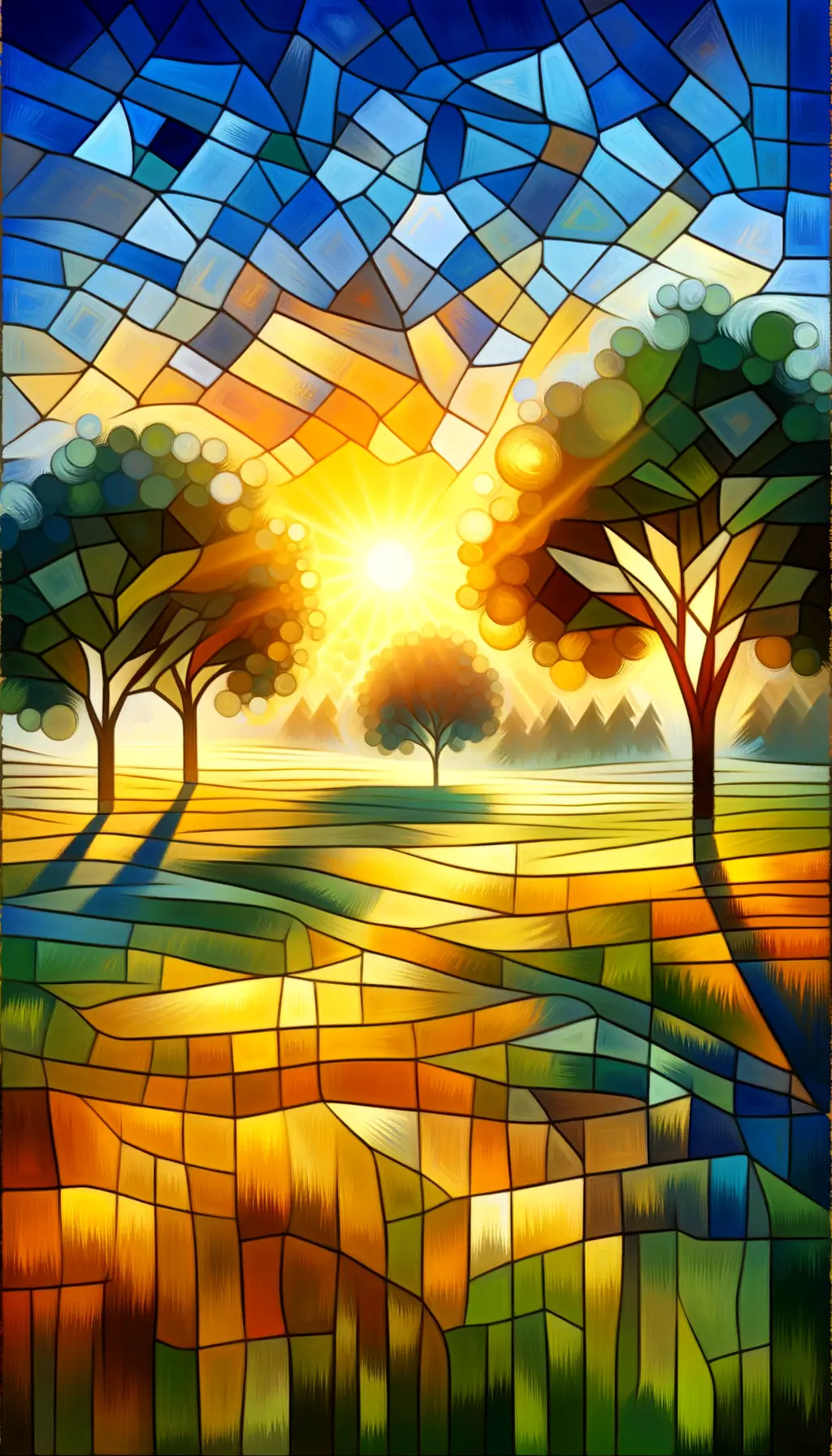 Dawn's Embrace: Fractals of Hope in a Cubist Meadow