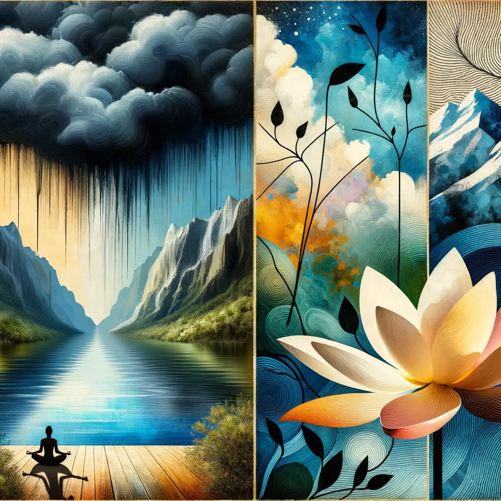 Tranquil Echoes: Stormclouds, Lotus, and Reflection