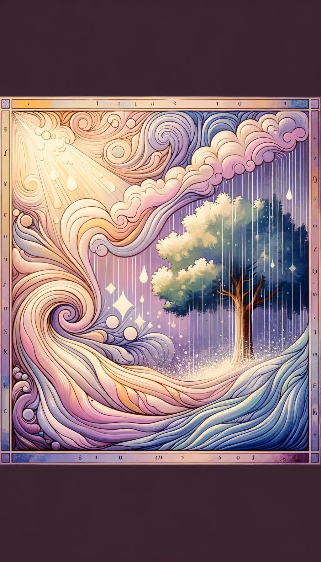 Whispers of Renewal: Lavender Rain on the Oak of Resilience