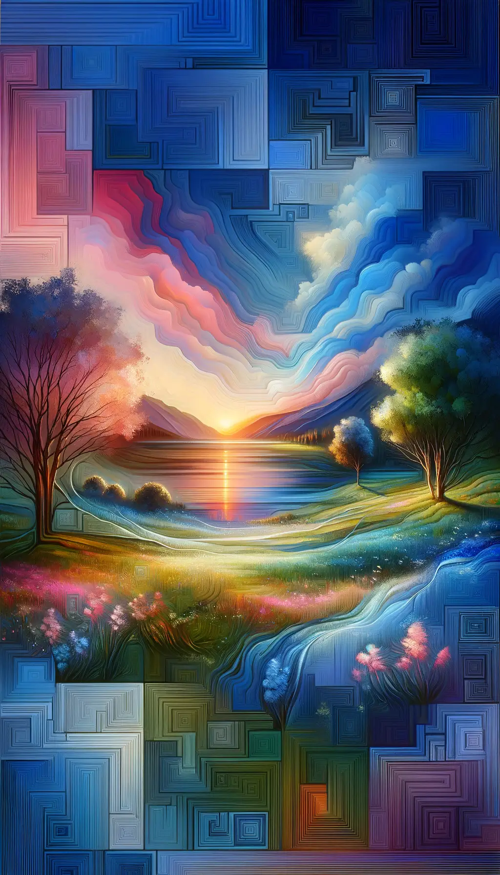 Whispers of Growth: Emotion's Meadow Under a Sunset Sky