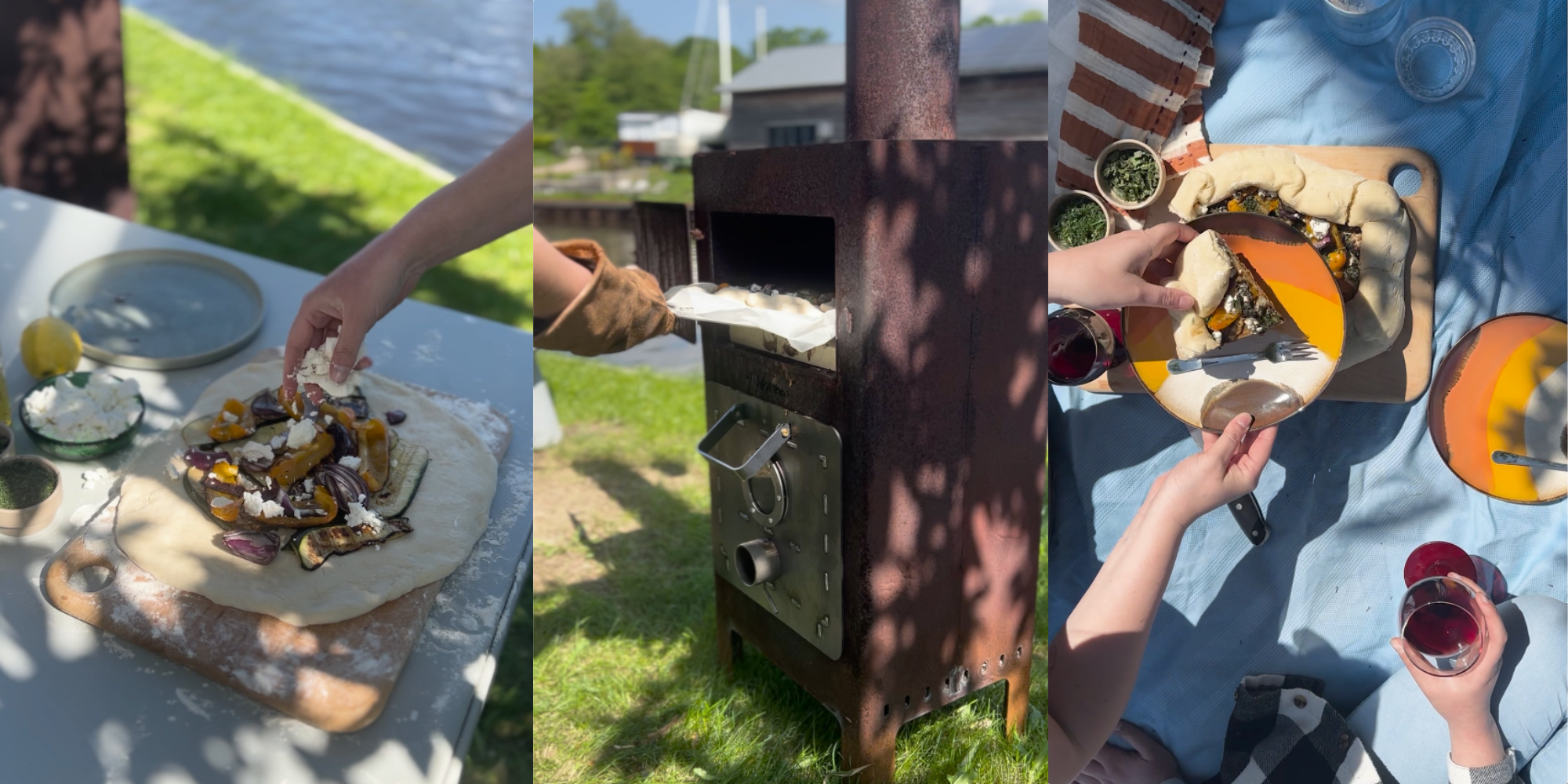 Outdooroven recipe: picnic bread pie with grilled vegetables and feta ...