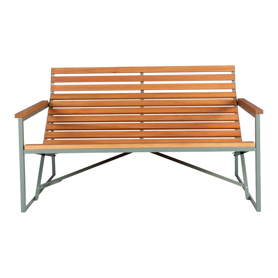 Weltevree - Patio Bench - Tuinbank, Buitenbank - Stalen Frame & Eucalyptus Houten Zitting - Cement Grijsgroen RAL 5008