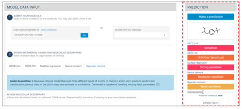 SaferSkin™ Application prediction input screen (example: lilial).