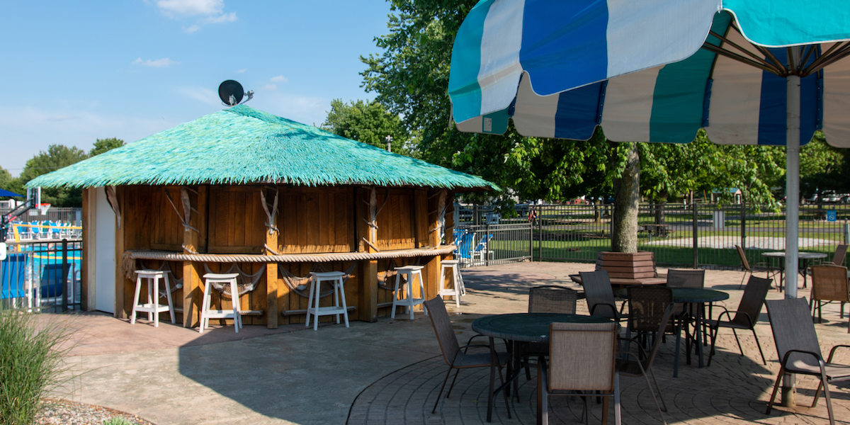 The Tiki Hut is a great place to grab food while sitting poolside.