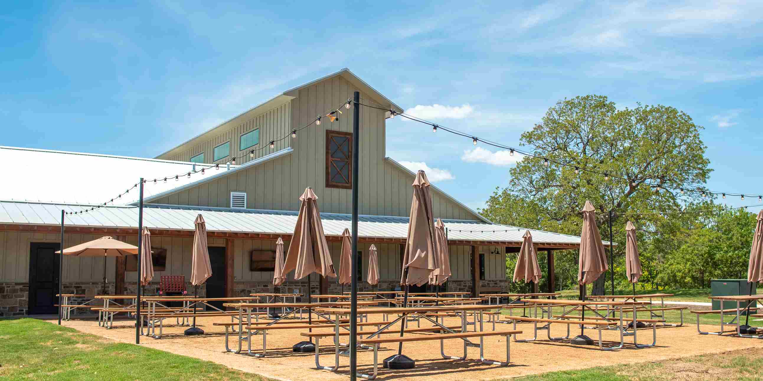 The patio at Squirrely's Tavern at Camp Fimfo Waco