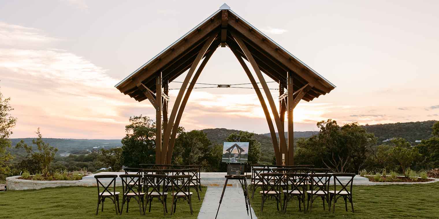 The Willow Ridge wedding ceremony space overlooking Texas Hill Country