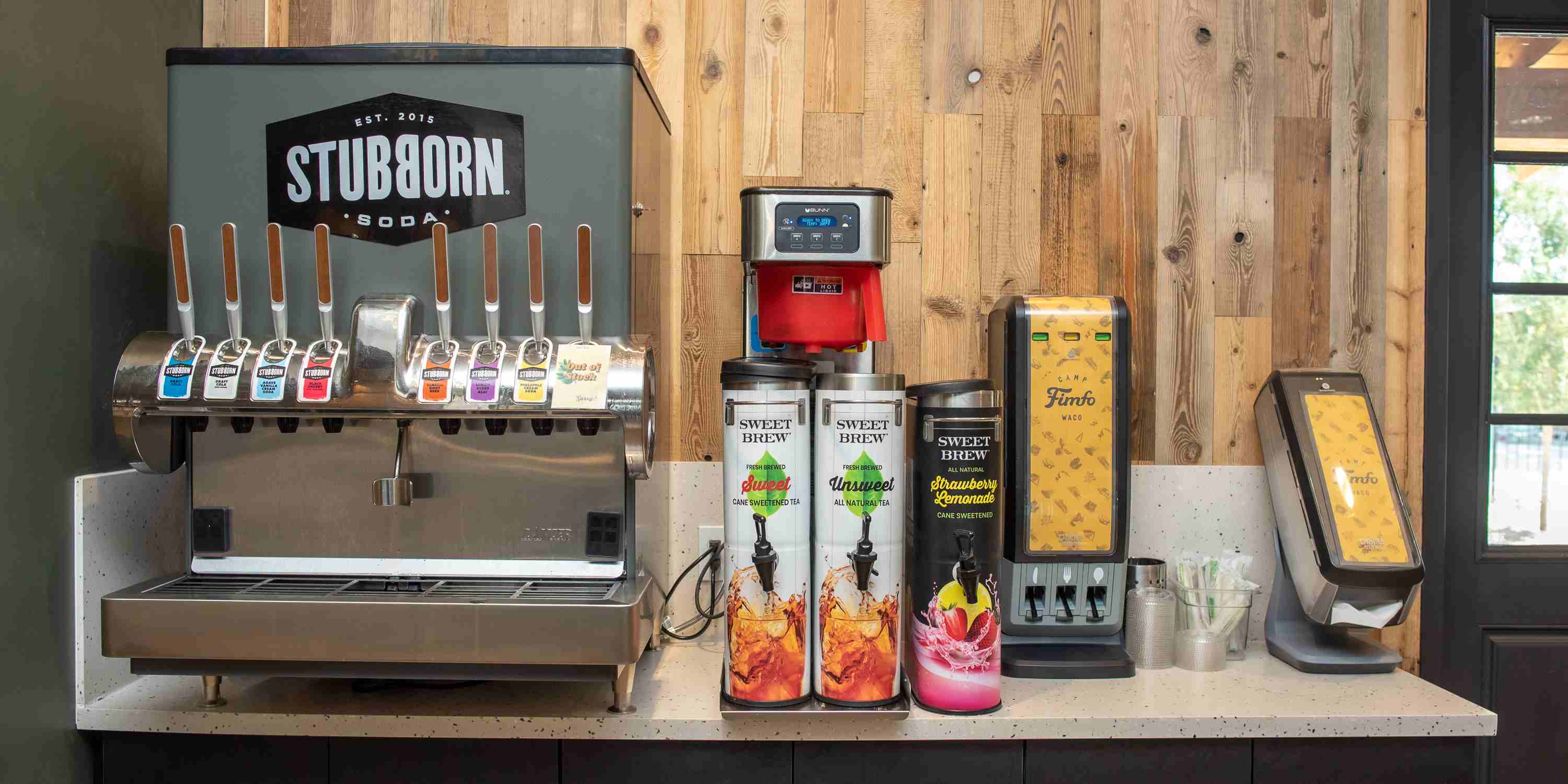 Stubborn Soda self-serve machine at Squirrely's Tavern in Waco, Texas