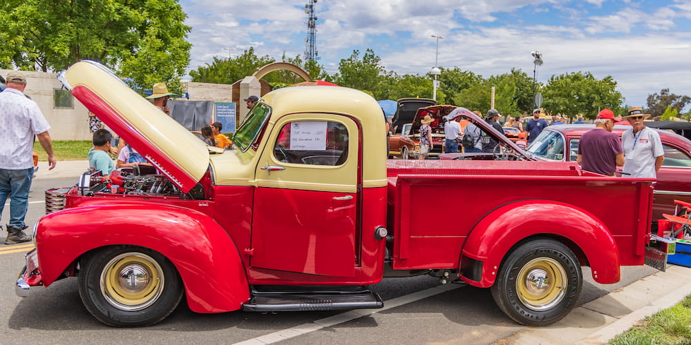 A classic truck being shown at Charlotte, North Carolina's Auto Fair.