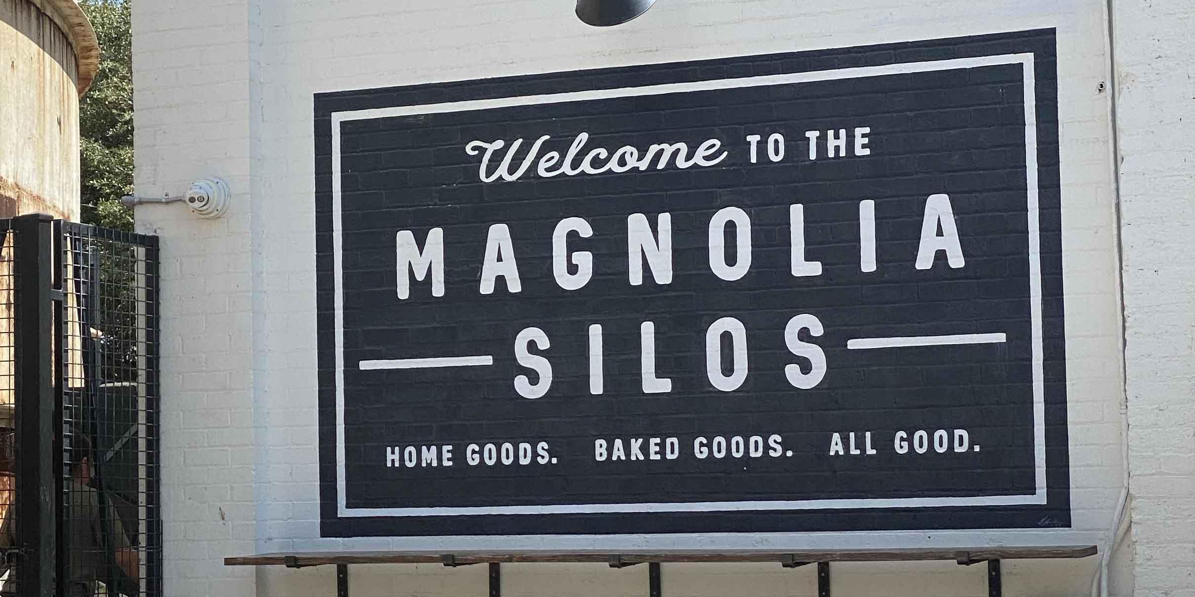 The iconic Magnolia Silos entrance sign in Waco, Texas