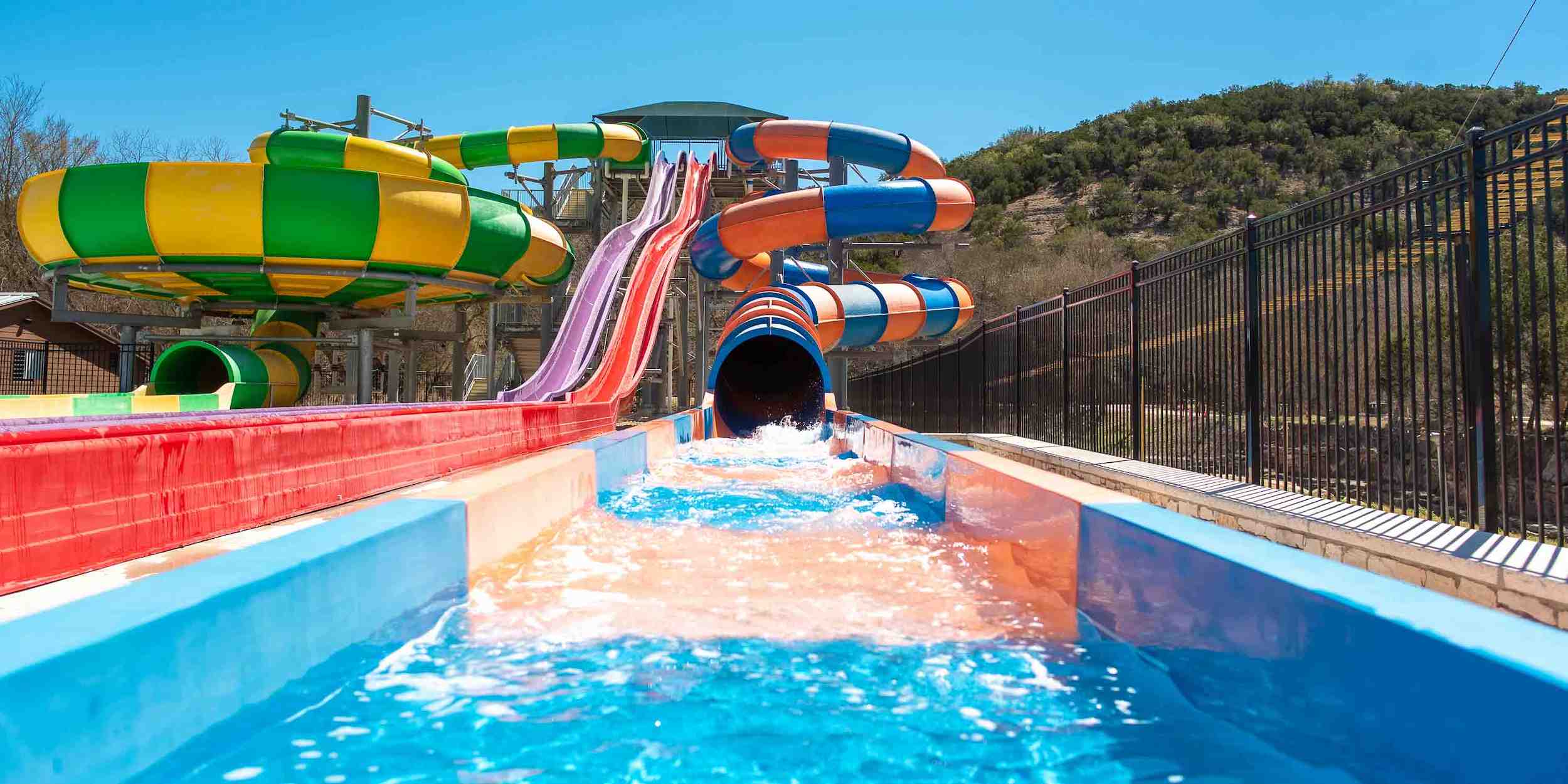 The water slides at Camp Fimfo Texas Hill Country