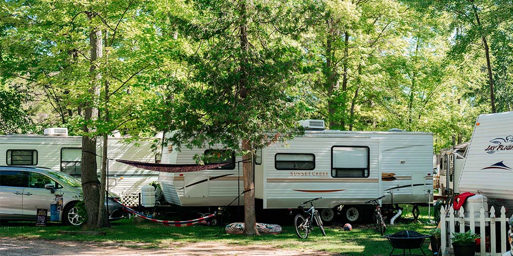 Camper at Leelanau Pines Campground