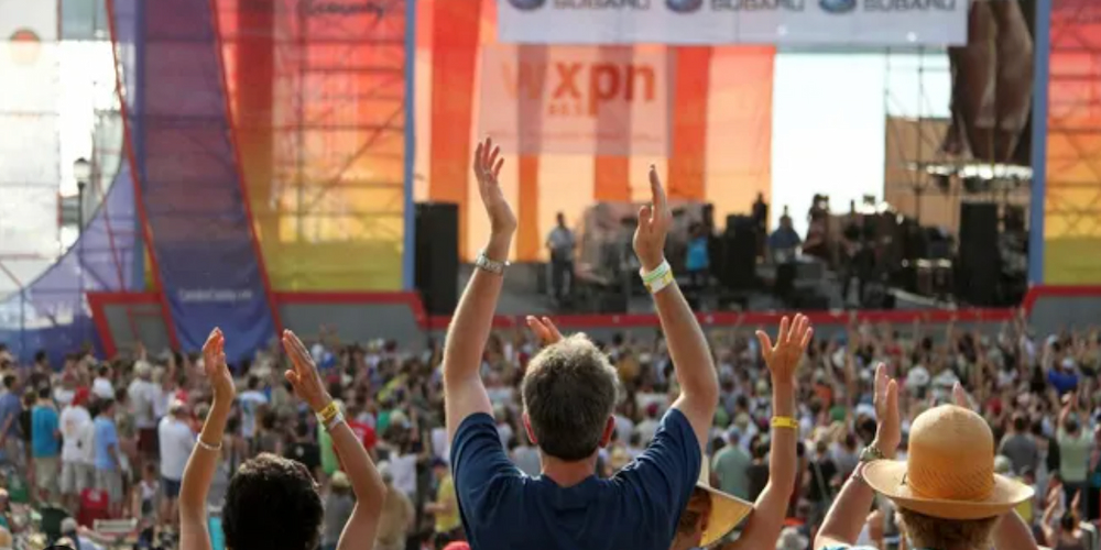 Crowd gathering a Philadelphia's event: XPoNential Music Festival.