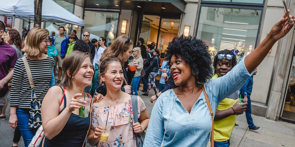 People enjoying a day out at the Philadelphia event - the Rittenhouse Row Spring Stroll.