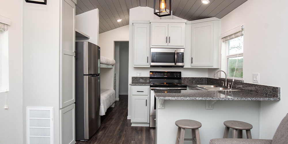 The inside of our Luxury Bunk Cabin is the perfect spot for glamping. 