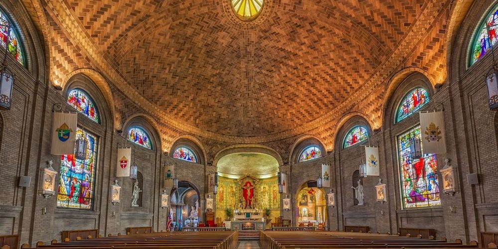 The Basilica of St Lawrence is located close to RV campgrounds near Asheville, NC.