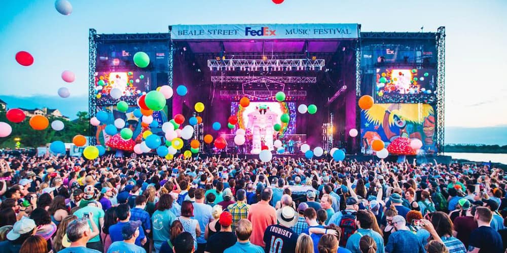 A group gathering at the Beale Street Music Festival in Memphis, TN.